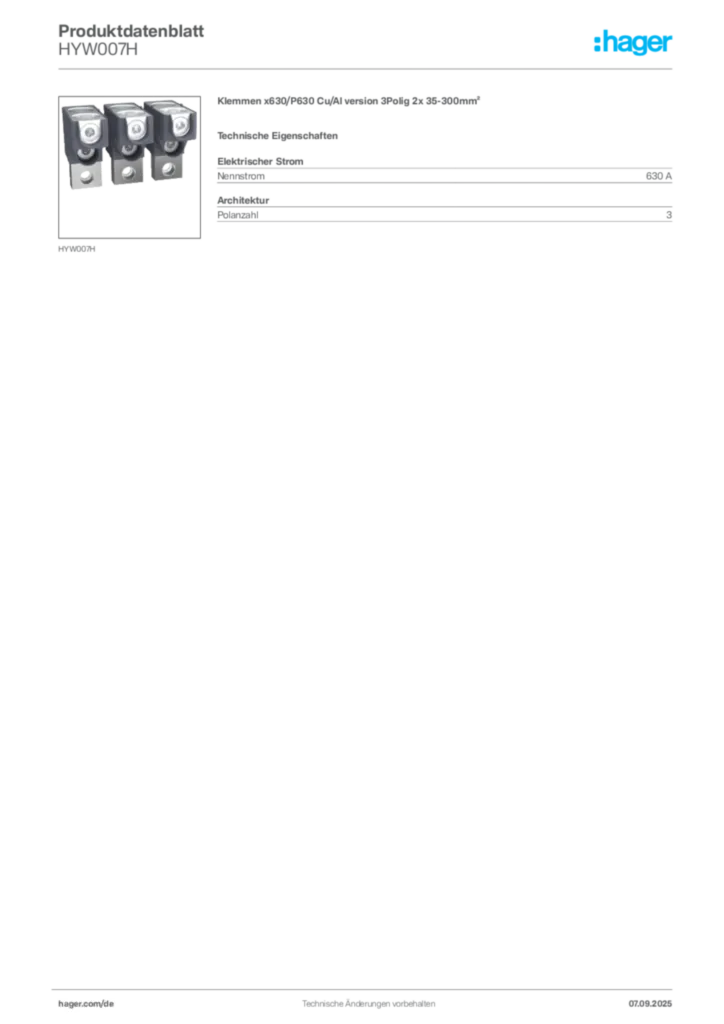 Hager Produktdatenblatt HYW007H