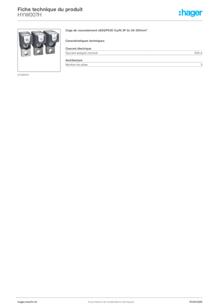 Image Hager Fiche technique du produit HYW007H | Hager Suisse