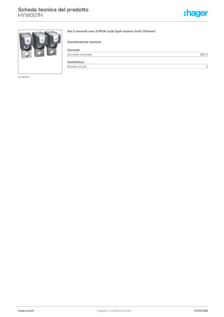Immagine Hager Scheda tecnica del prodotto HYW007H | Hager Italia
