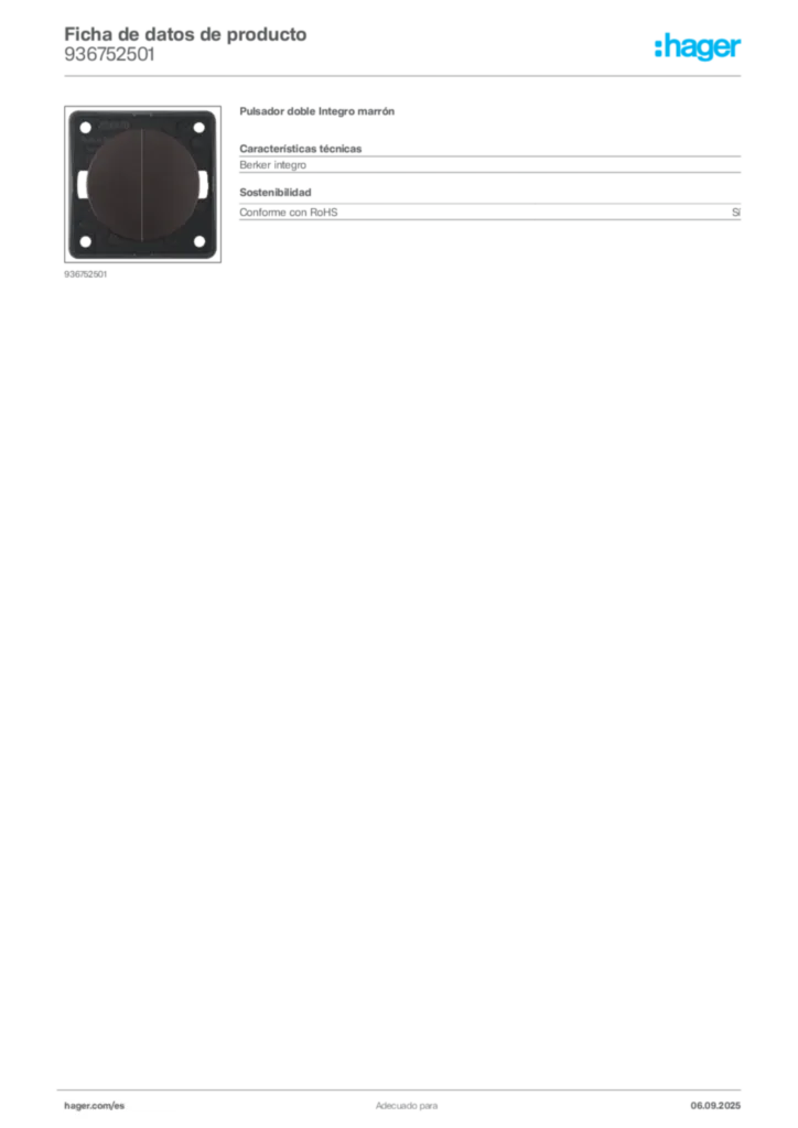 Imagen Hager Ficha de datos de producto 936752501 | Hager España