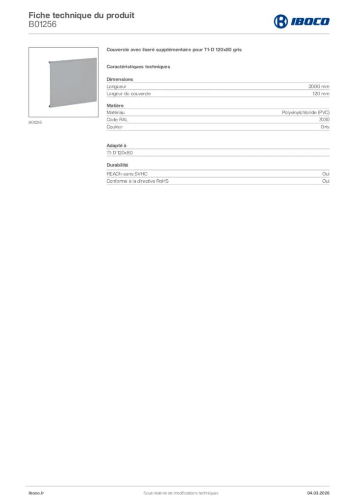 Image Iboco Fiche technique du produit B01256 | Hager France