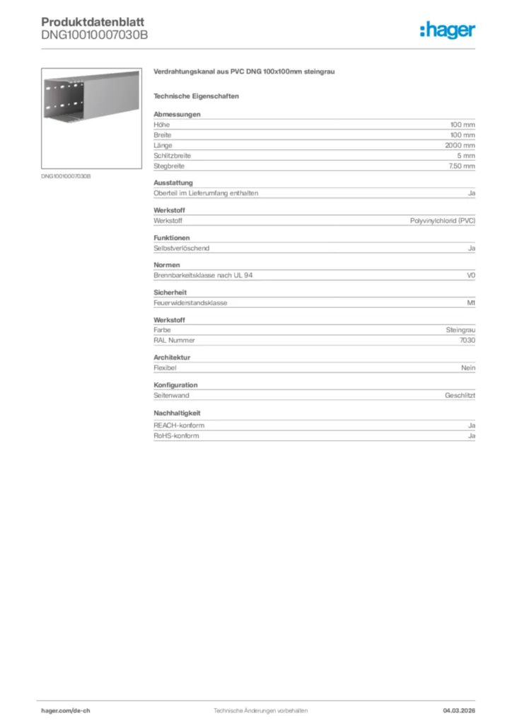 Bild Hager Produktdatenblatt DNG10010007030B | Hager Schweiz