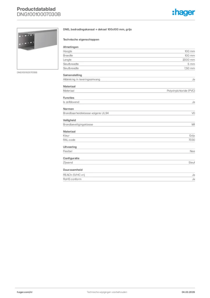 Afbeelding Hager Productdatablad DNG10010007030B | Hager Nederland