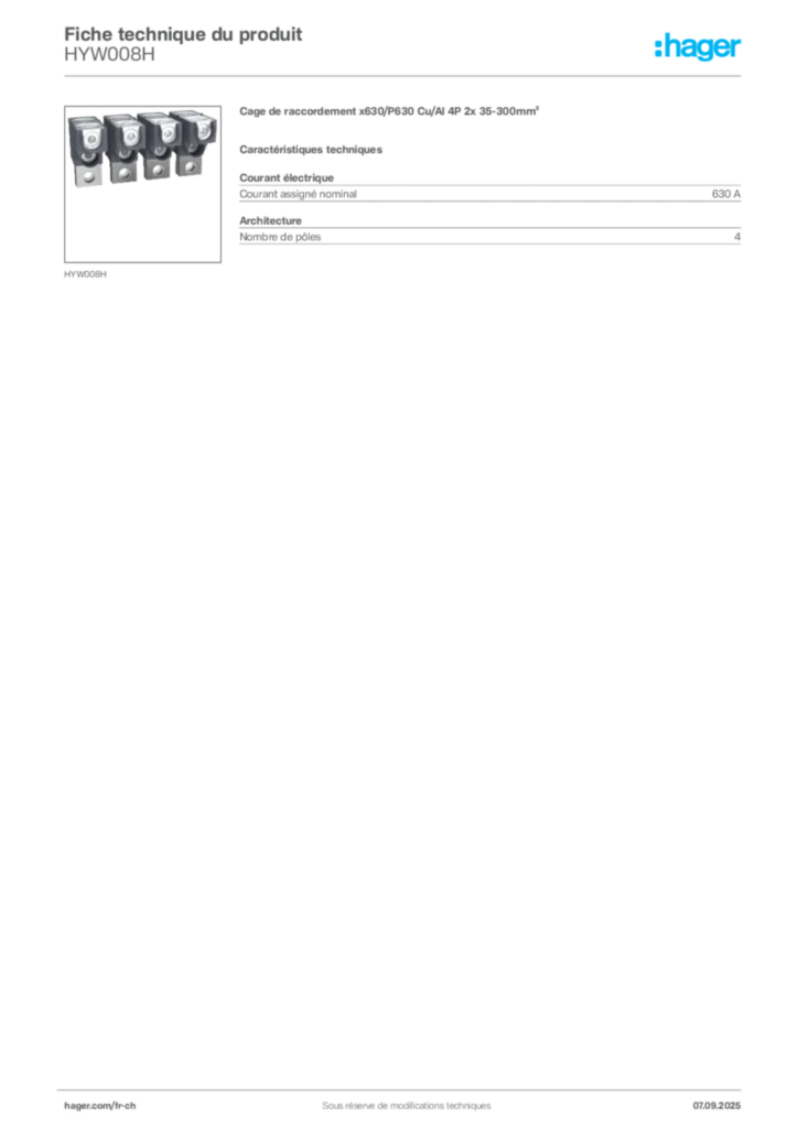 Image Hager Fiche technique du produit HYW008H | Hager Suisse