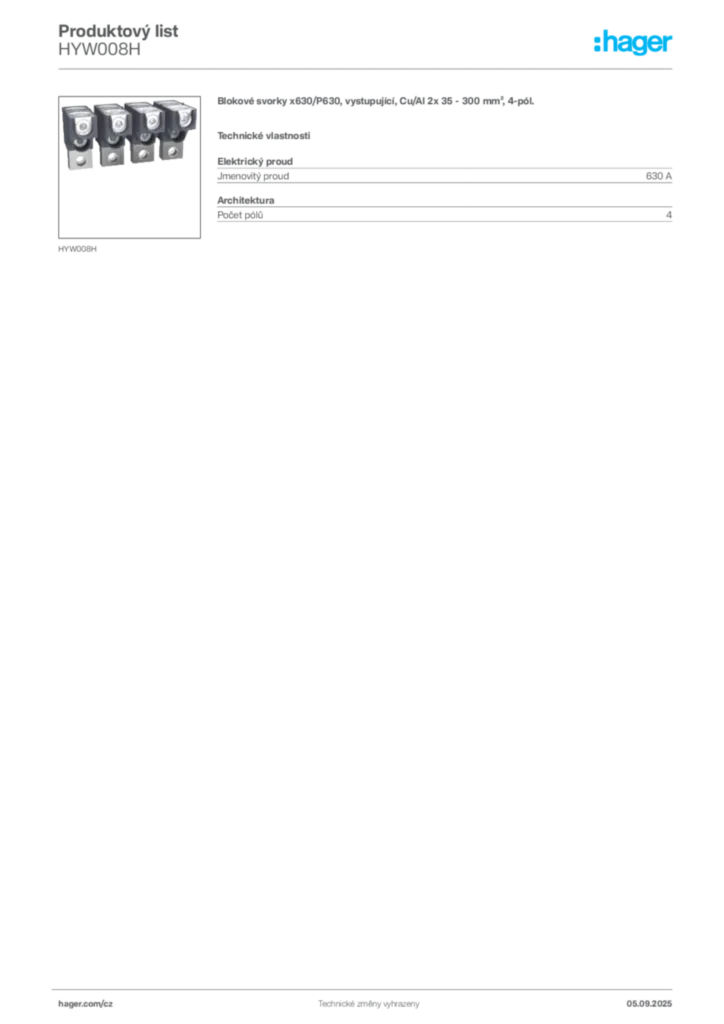 Obrázek Hager Produktový list HYW008H | Hager