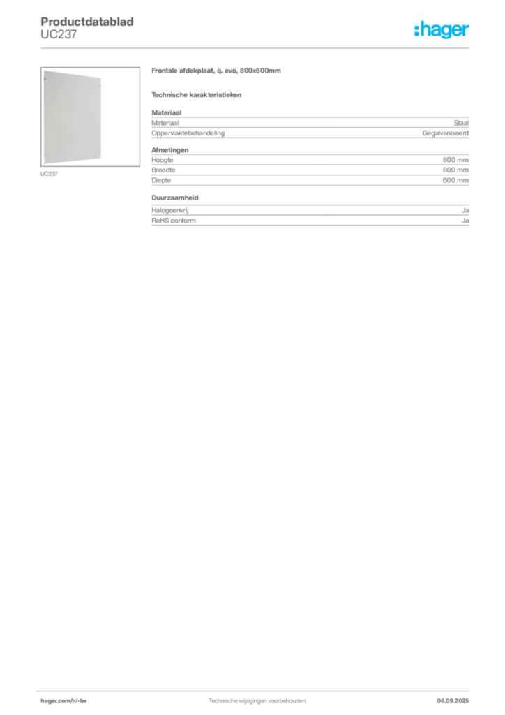 Afbeelding Hager Productdatablad UC237 | Hager Belgium