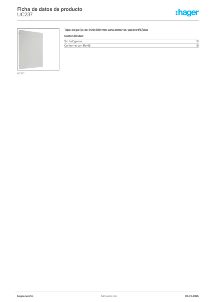 Imagen Hager Ficha de datos de producto UC237 | Hager España