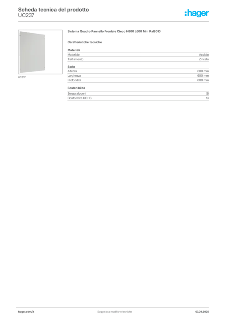 Immagine Hager Scheda tecnica del prodotto UC237 | Hager Italia