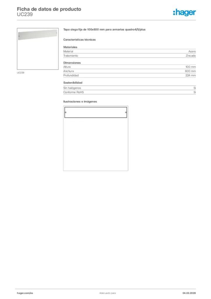 Imagen Hager Ficha de datos de producto UC239 | Hager España
