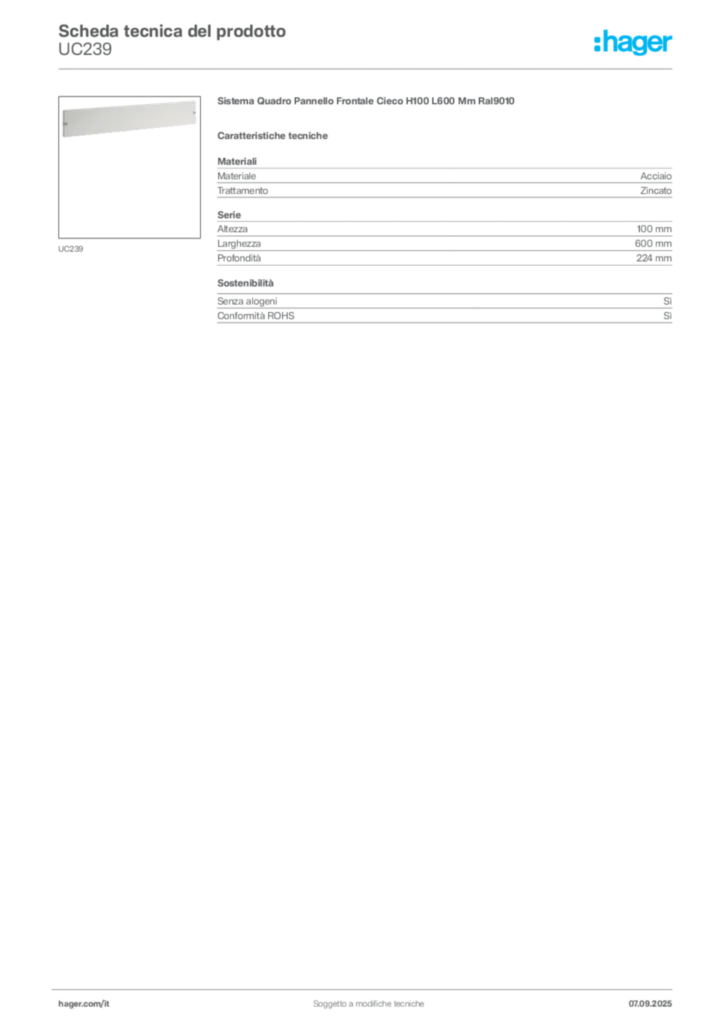Immagine Hager Scheda tecnica del prodotto UC239 | Hager Italia