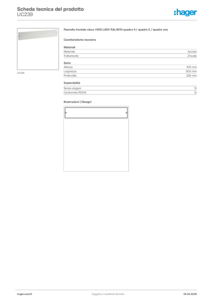 Immagine Hager Scheda tecnica del prodotto UC239 | Hager Italia
