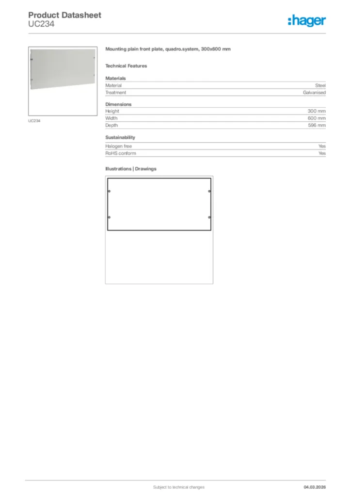 Image Hager Product data sheet UC234  | Hager Africa