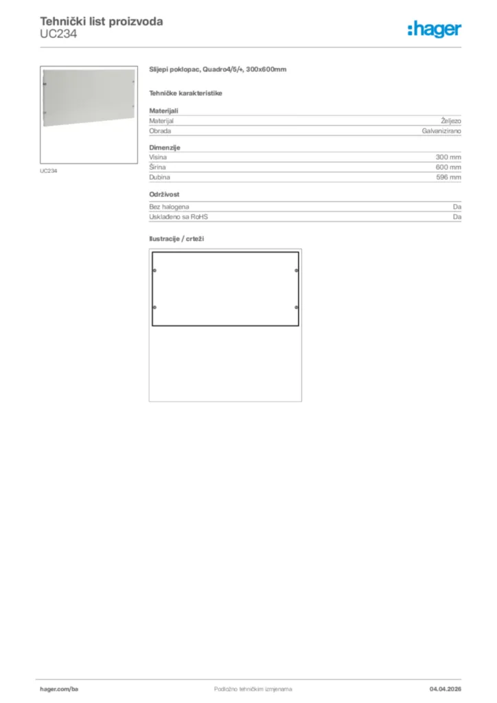Slika Hager Tehnički list proizvoda UC234  | Hager