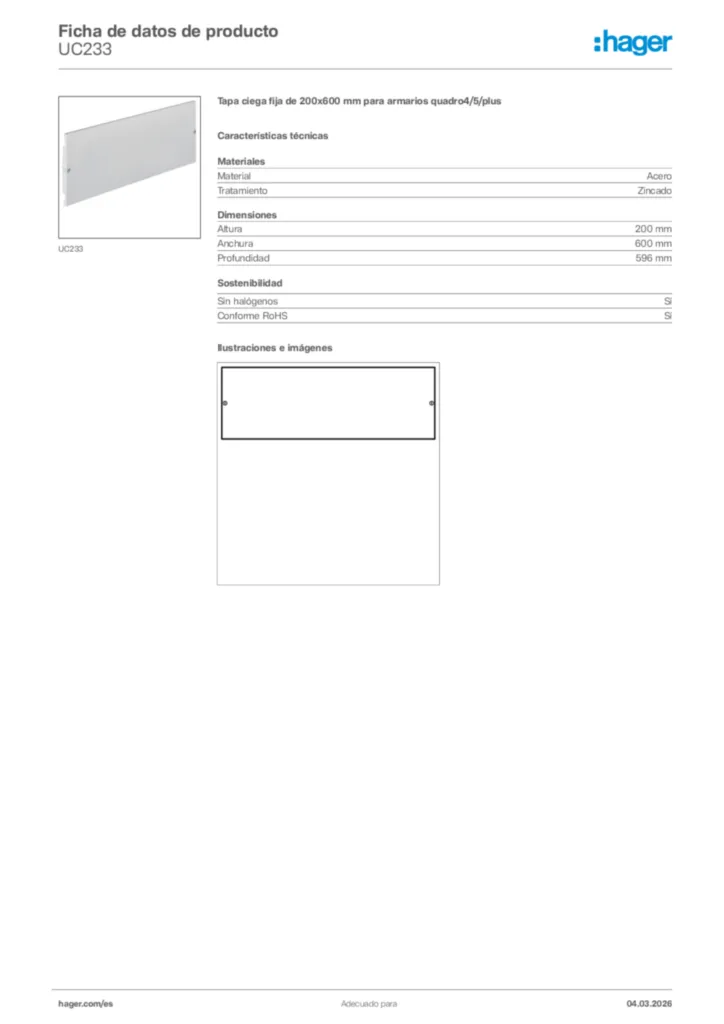 Imagen Hager Ficha de datos de producto UC233 | Hager España