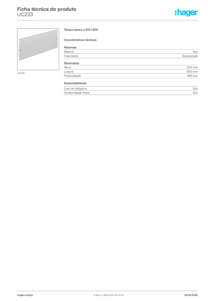 Imagem Hager Ficha técnica do produto UC233 | Hager Portugal