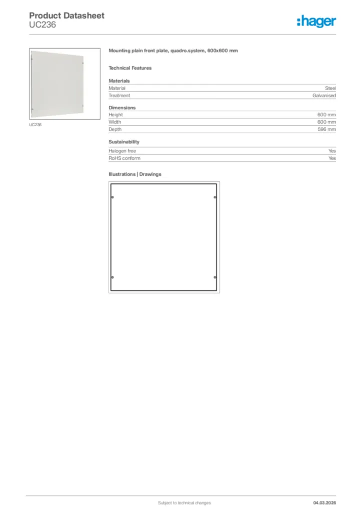Image Hager Product data sheet UC236  | Hager Africa