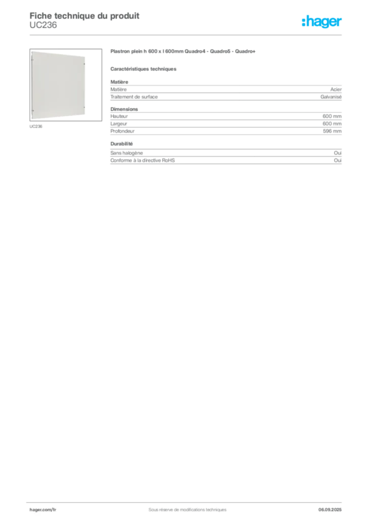 Image Hager Fiche technique du produit UC236 | Hager France