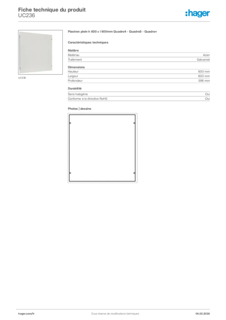 Image Hager Fiche technique du produit UC236 | Hager France