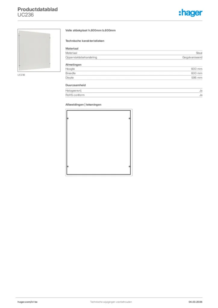 Afbeelding Hager Productdatablad UC236 | Hager Belgium