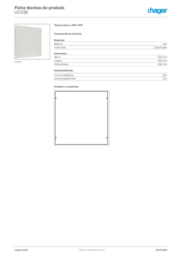 Imagem Hager Ficha técnica do produto UC236 | Hager Portugal