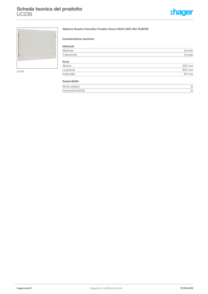 Immagine Hager Scheda tecnica del prodotto UC235 | Hager Italia