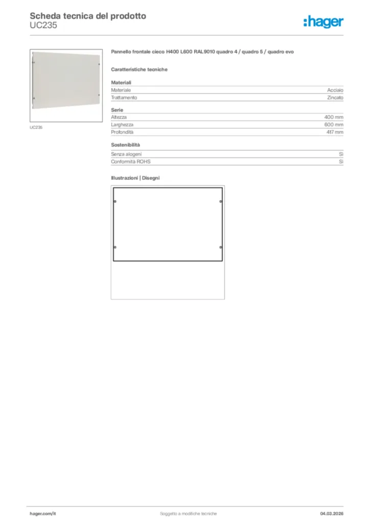 Immagine Hager Scheda tecnica del prodotto UC235 | Hager Italia