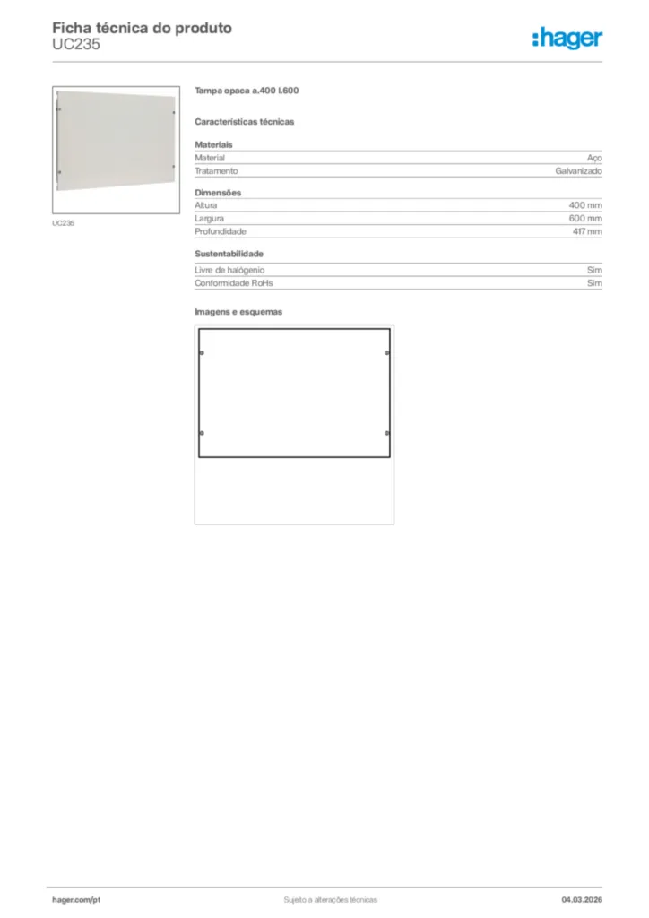 Imagem Hager Ficha técnica do produto UC235 | Hager Portugal