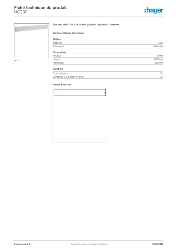Image Hager Fiche technique du produit UC230 | Hager Afrique