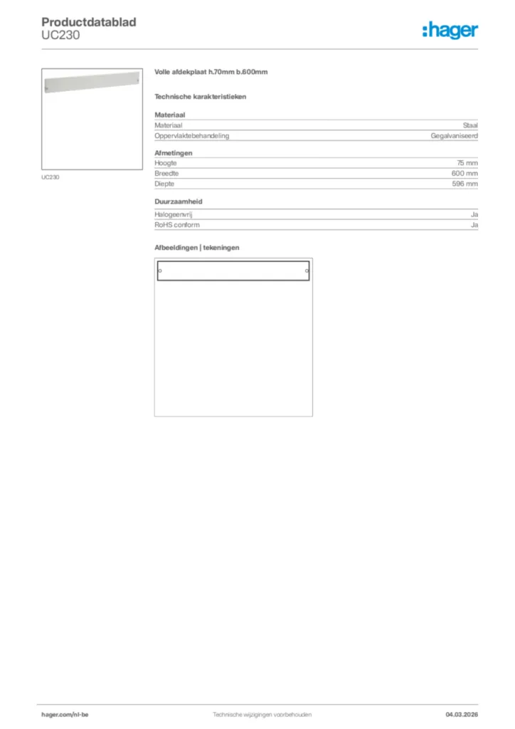 Afbeelding Hager Productdatablad UC230 | Hager Belgium