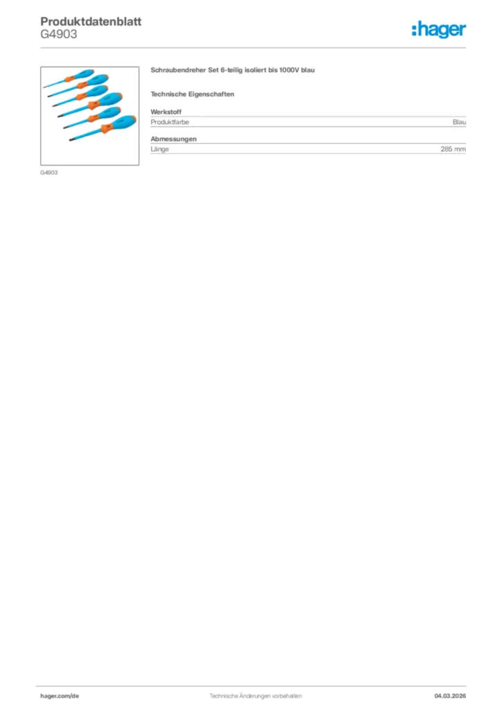 Bild Hager Produktdatenblatt G4903 | Hager Deutschland