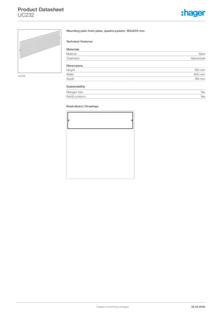 Image Hager Product data sheet UC232  | Hager Africa