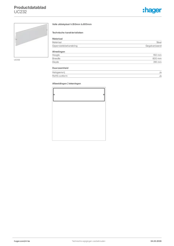 Afbeelding Hager Productdatablad UC232 | Hager Belgium