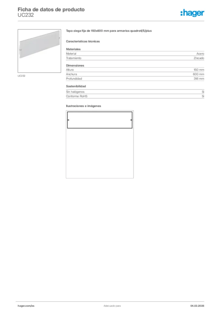 Imagen Hager Ficha de datos de producto UC232 | Hager España