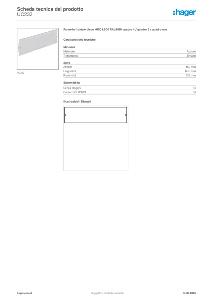 Immagine Hager Scheda tecnica del prodotto UC232 | Hager Italia