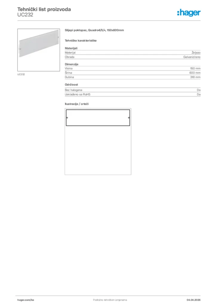 Slika Hager Tehnički list proizvoda UC232  | Hager