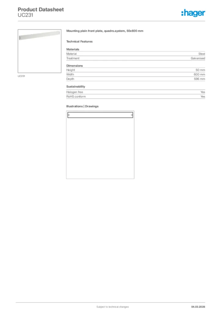 Image Hager Product data sheet UC231  | Hager Africa