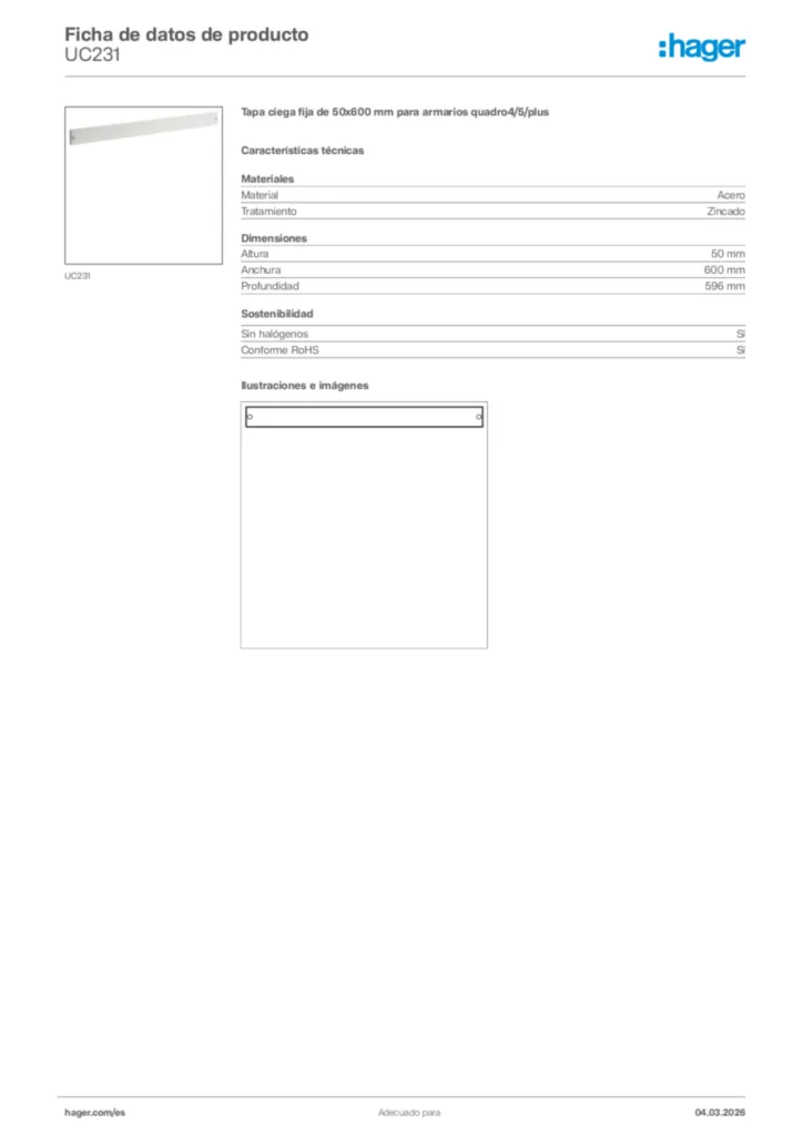 Imagen Hager Ficha de datos de producto UC231 | Hager España