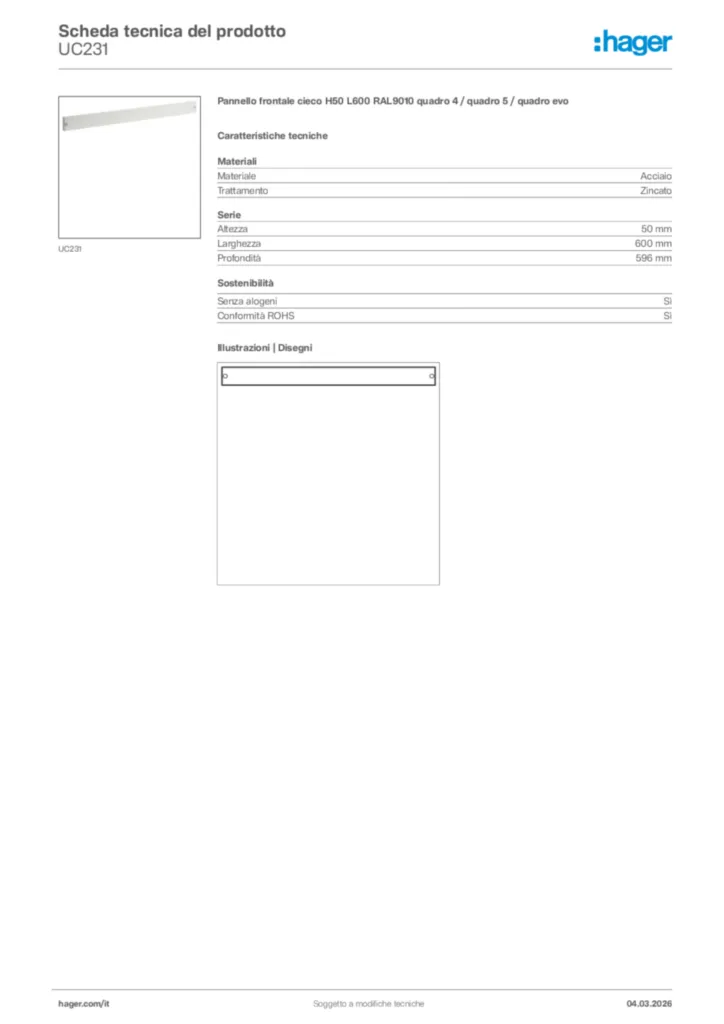 Immagine Hager Scheda tecnica del prodotto UC231 | Hager Italia
