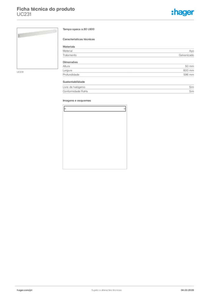 Imagem Hager Ficha técnica do produto UC231 | Hager Portugal