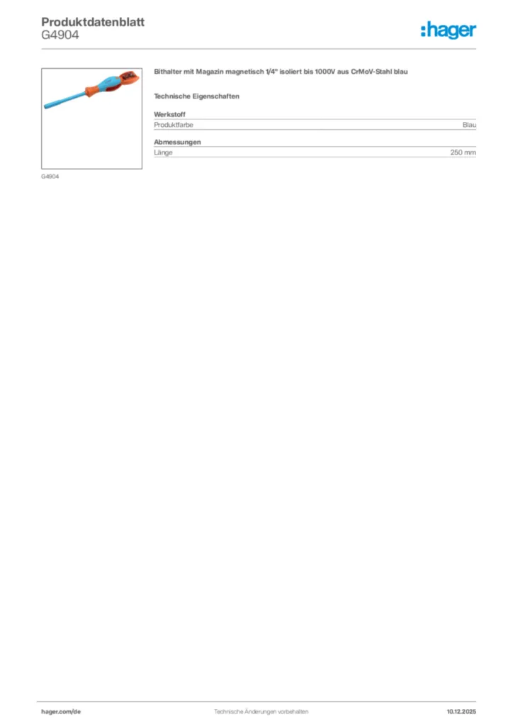 Bild Hager Produktdatenblatt G4904 | Hager Deutschland