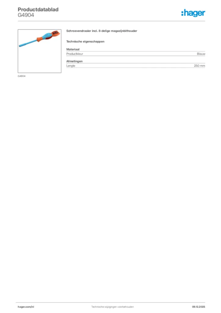 Afbeelding Hager Productdatablad G4904 | Hager Nederland