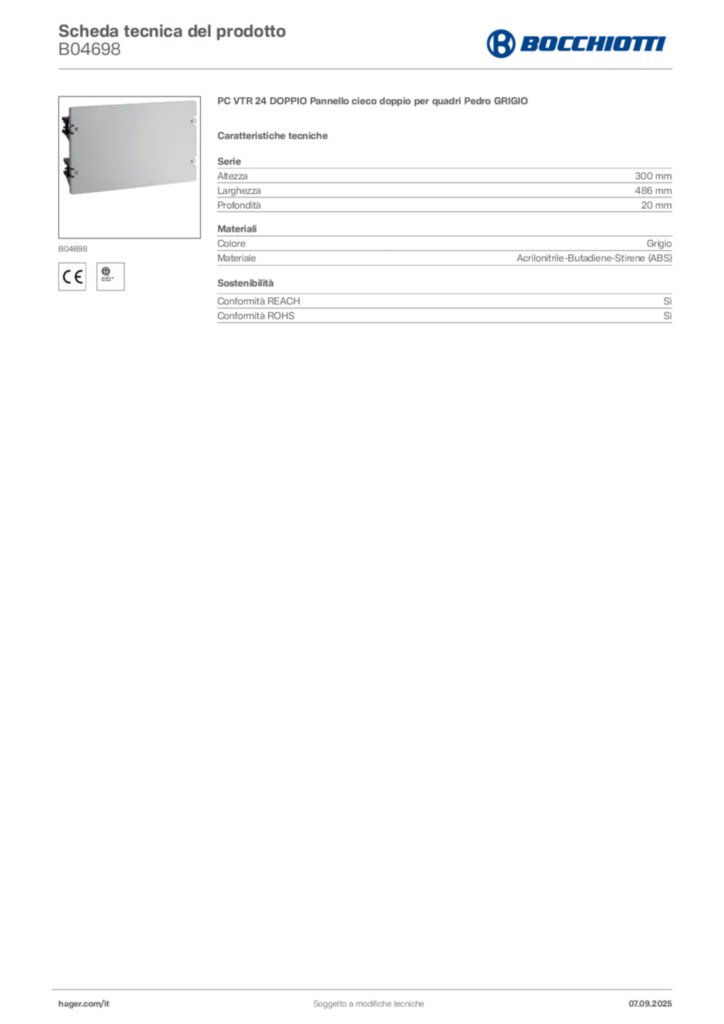 Immagine Bocchiotti Scheda tecnica del prodotto B04698 | Hager Italia