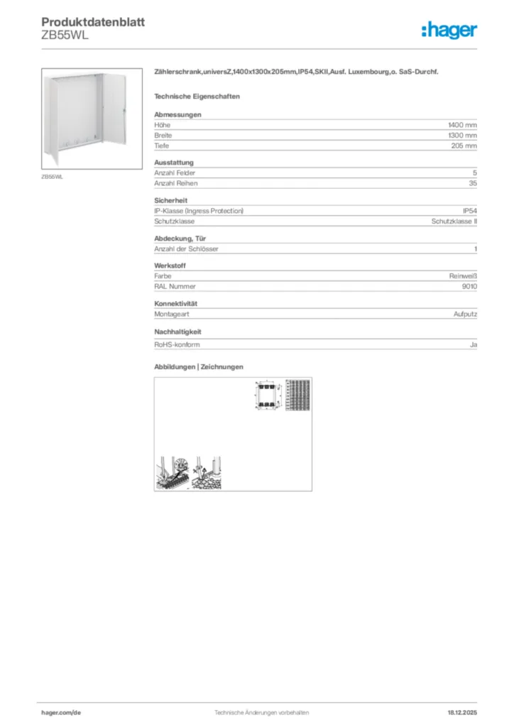 Bild Hager Produktdatenblatt ZB55WL | Hager Deutschland
