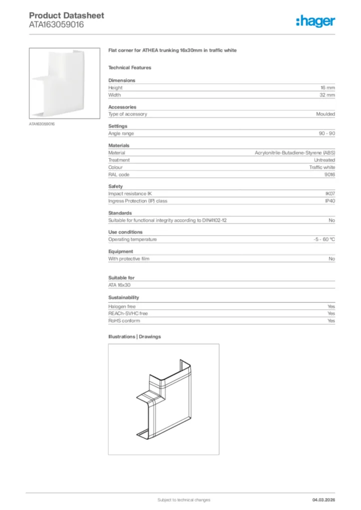 Image Hager Product data sheet ATA163059016  | Hager Africa