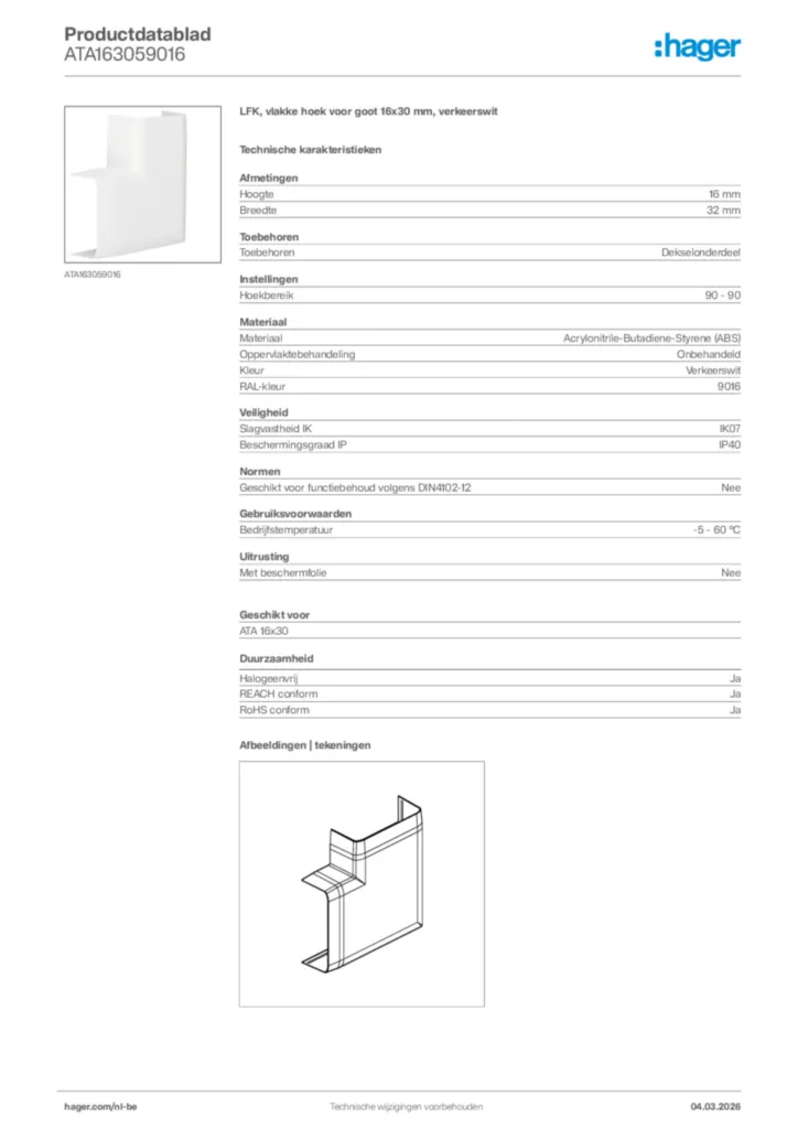 Afbeelding Hager Productdatablad ATA163059016 | Hager Belgium