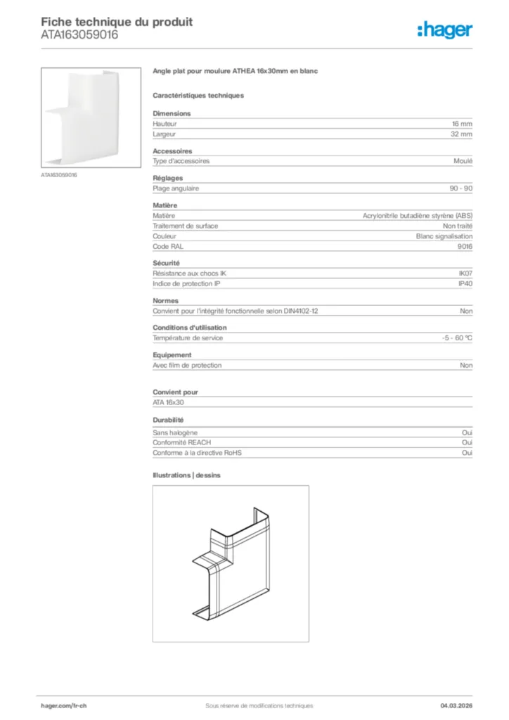 Image Hager Fiche technique du produit ATA163059016 | Hager Suisse