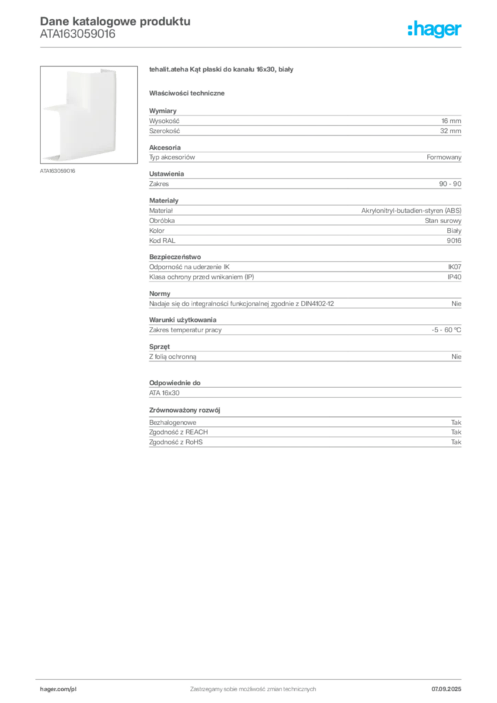 Zdjęcie Hager Dane katalogowe produktu ATA163059016 | Hager Polska