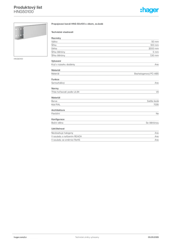 Obrázek Hager Produktový list HNG50100 | Hager