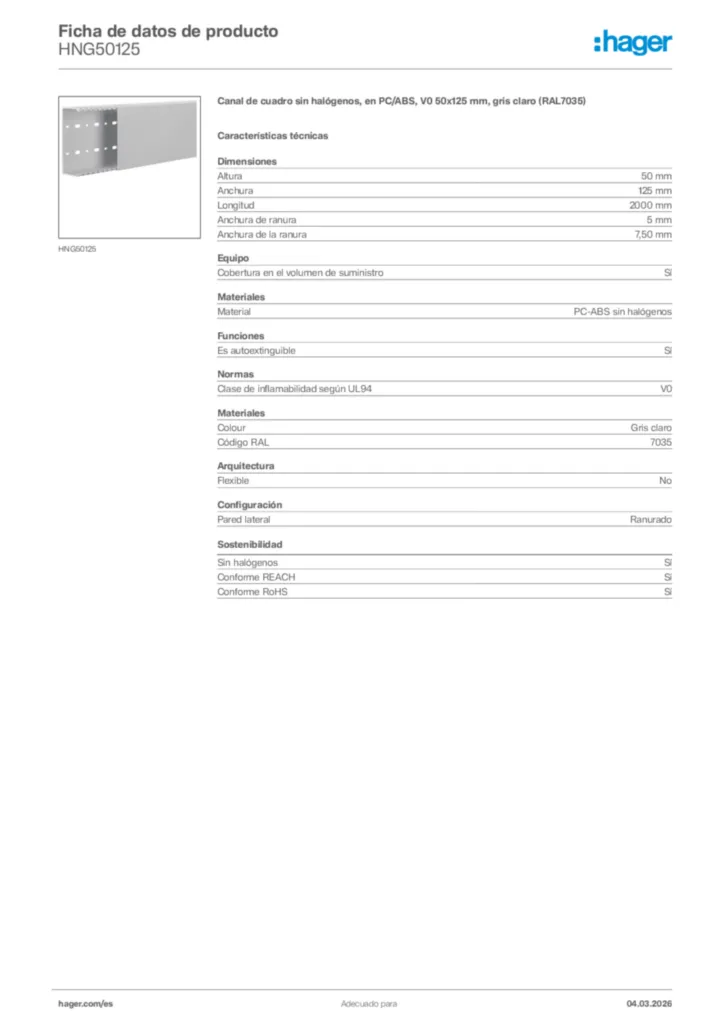 Imagen Hager Ficha de datos de producto HNG50125 | Hager España