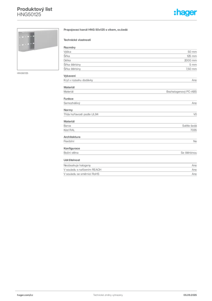 Obrázek Hager Produktový list HNG50125 | Hager